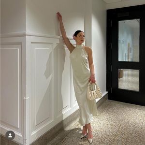 Silk Maison light green halter silk dress